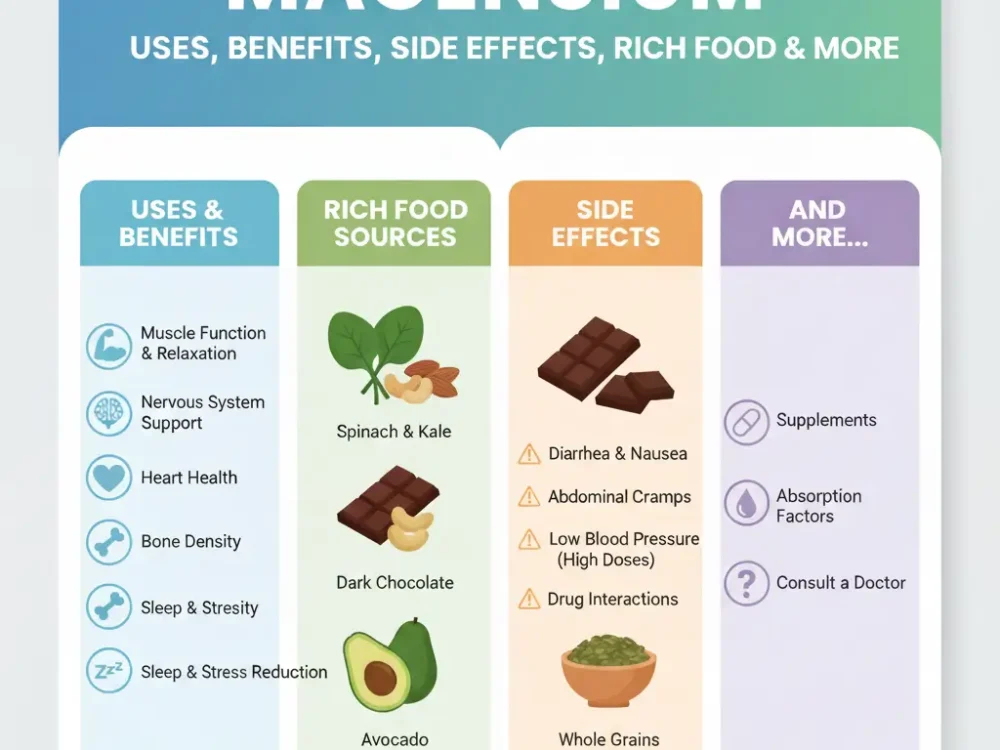Magnesium Uses, Benefits, Side Effects, Rich Food & More